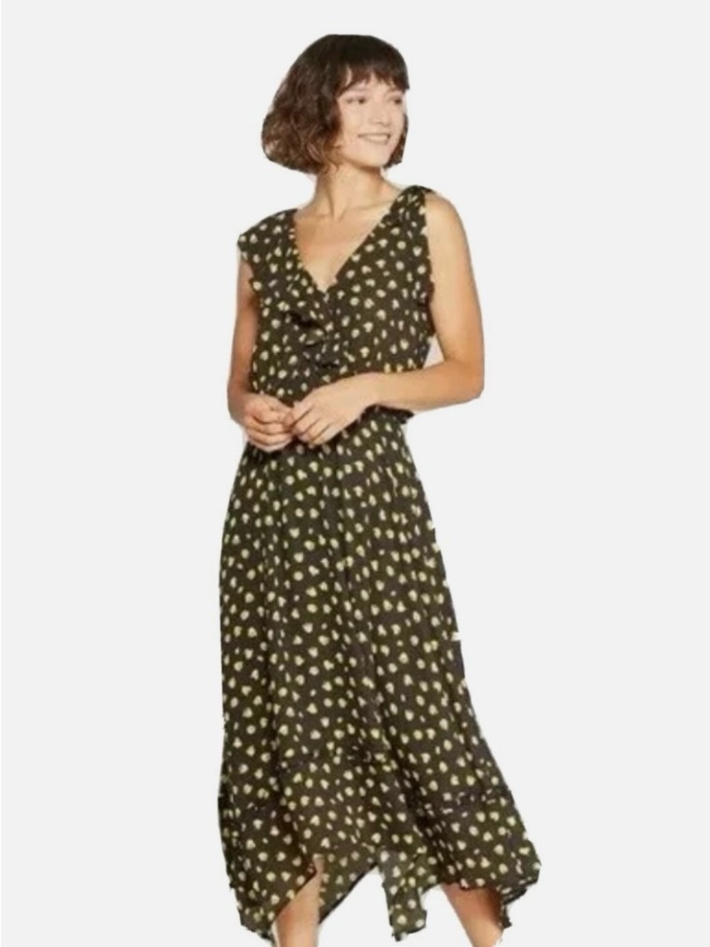 Who What Wear black printed  Floral Ruffle Maxi Dress